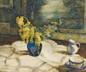 Mimosas Dans Vase Bleue Mimosas Dans Vase Bleue