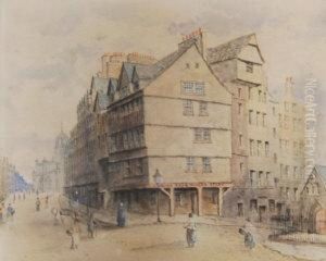 Figures And Carts In A Busy View Of The High Street,the Royal Mile by John Jules Nimmo