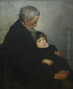 Bartiger Grosvater Mit Seiner Enkeltochter by Richard Nitsch