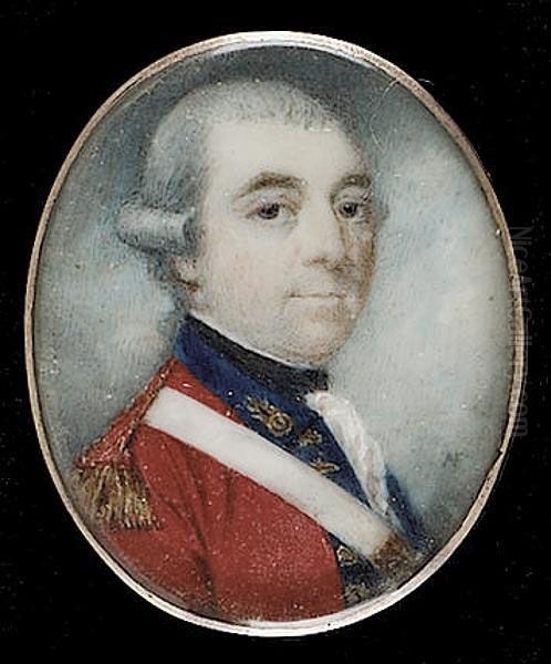 An Officer, Possibly Of The 1st Foot, His Scarlet Coat With Dark Blue Collar And Narrow Lapels Decorated With Fancy Embroidered Button Holes, His Shoulder Belt With A Rectangular Gilt Plate - view 1