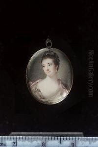A Lady, Wearing Pale Pink Shawl Over Striped White Dress And White Underslip, A Strand Of Pearls Across Her Breast, Further Pearls And Pink Ribbon In Her Hair by James Nixon