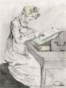 A Young Lady Seated At Her Desk Writing by John Nixon
