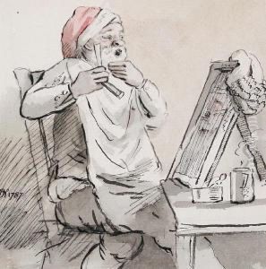 Study Of A Man Shaving