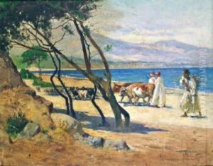 Bergers Et Troupeaux Sur Un Bord De Mer by Francisque Noailly