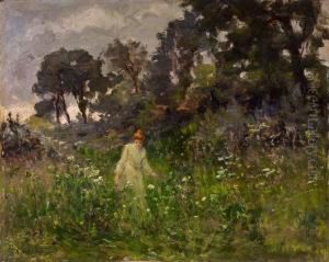 Landschaft Mit Junger Frau by Auguste Michel Nobillet