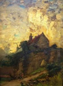 Figure On A Path Leading To A Cottage On A Cra by James Campbell Noble
