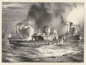 Tug Procession, Four Generations Of Tugs Off Staten Island by John Noble