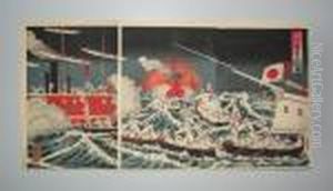 Scene De La Guerre Sino-japonaise by Watanabe Nobukazu