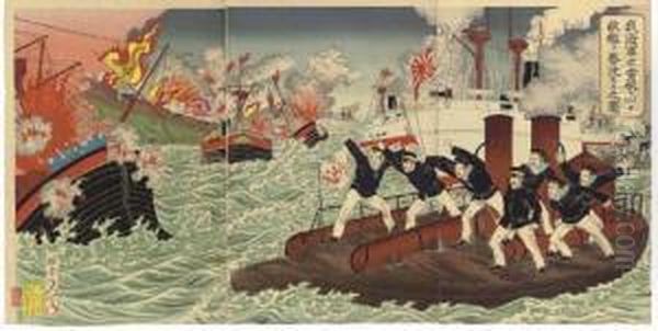 Our Navy Attacks An Enemy Ship By Torpedo Boat - view 1