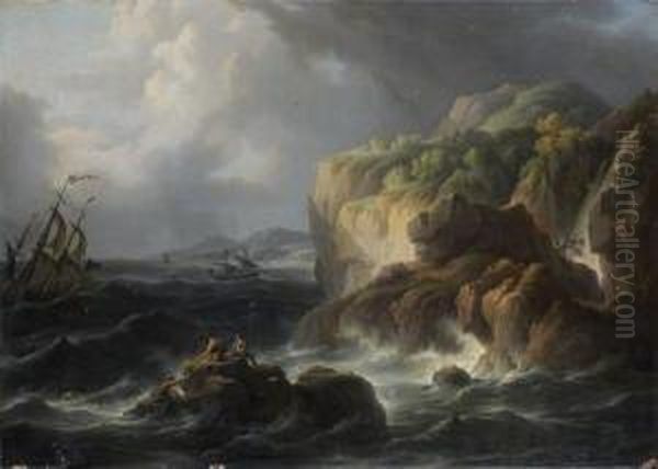 Marins Sur Un Rocher Par Une Mer Agitee - view 1
