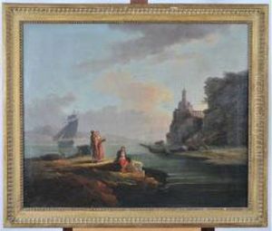 Pecheurs Sur Un Rivage Rocheux