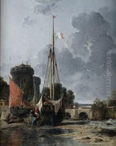 Voiliers Sur La Greve by Jules Achille-Noel