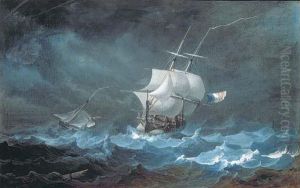 Marine: Navire De Haut Bord Pris Dans Une Tempete by Jules Achille Noel