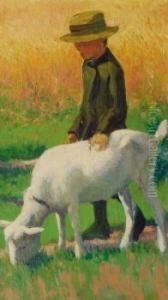Junge Mit Ziege by Franz Nolken