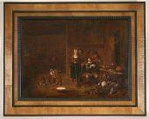 Interieur De Ferme Avec Une Famille De Paysans by Jan Baptist Nollekens
