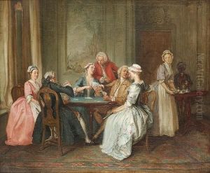 An Elegant Company Playing Cards In An Interior by Josef Frans Nollekens