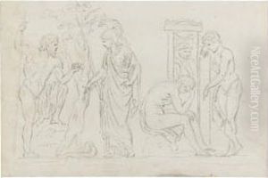 A Group Sketchbook Pages With Female Figures After Theantique by Joseph Nollekens