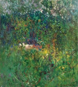 Buoi Bianchi Con Carro Rosso Nel Paesaggio by Plinio Nomellini