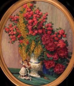 Still Life Study Of Mixed Flowers In Porcelain Vase Still Life Study Of Mixed Flowers In Porcelain Vase