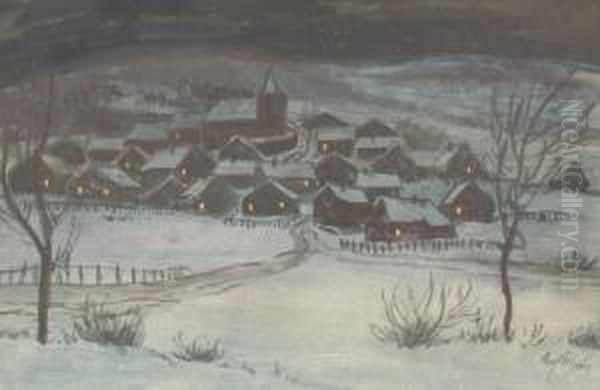 Abendliche Dorfansicht Im Winter - view 1