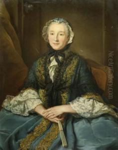 Portrait De Femme Assise A L'eventail by Donatien Nonnotte