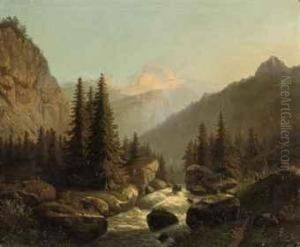Figures Resting In A Forest In A Mountainous Landscape Figures Resting In A Forest In A Mountainous Landscape