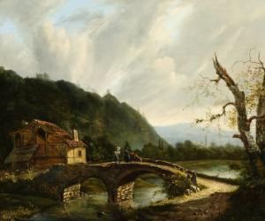 Mountainous Landscape With Figures On A Bridge