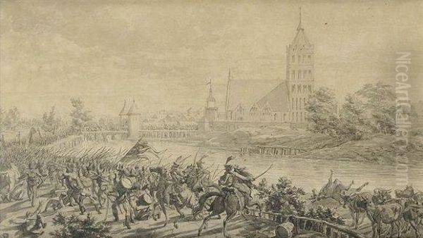 soldats De La Grande Armee Et Civils A L'entree De La Ville De Torun, En Pologne - view 1