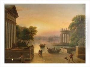Vue D'un Port De La Grece Antique Au Soleil Couchant by Sebastien-Louis-Guillaume Norblin De La Gourdaine