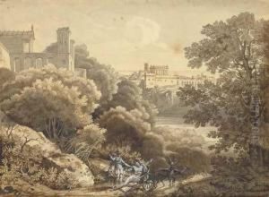 A Classical Landscape With A City In The Background, The Death Ofhyppolytus In The Foreground by Sebastien-Louis-Guillaume Norblin De La Gourdaine