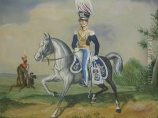Portrait Of A Mounted Dragoon In A Landscape - view 1