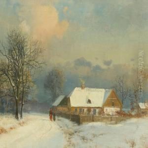 Winterlandscape With Walking Persons by Nordahl Peter Frederik Grove
