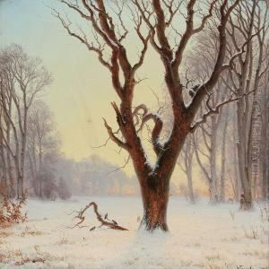 Winterday At A Field by Nordahl Peter Frederik Grove