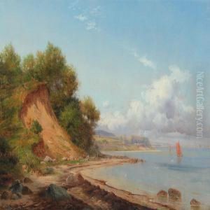 Coastel Scenery With Sailing Boat At Sea