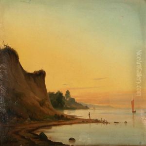 Coastal Scene With The Sun Shining Low by Nordahl Peter Frederik Grove