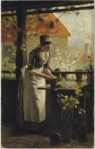 Woman Tending To Her Plants by Henrik Nordenberg
