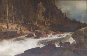 River Landscape With Angler by Axel Wilhelm Nordgren