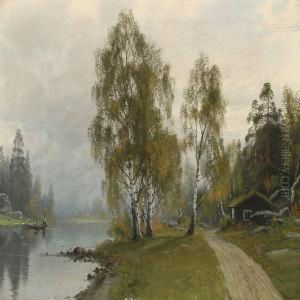 Norwegian Landscape With Two Fishermen At A Lake