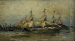 Skeppet Gar In I Stockholms Hamn - I Fonden Kastellholmen by Adolf Nordling