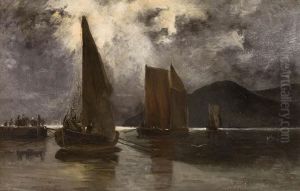 Przed Burza - Lodzie U Wejscia Do Portu by Adolf Nordling