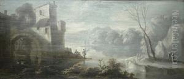 Norrie Figures Fishing And Conversing In A Cappriccio Landscape - view 1