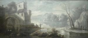 Norrie Figures Fishing And Conversing In A Cappriccio Landscape