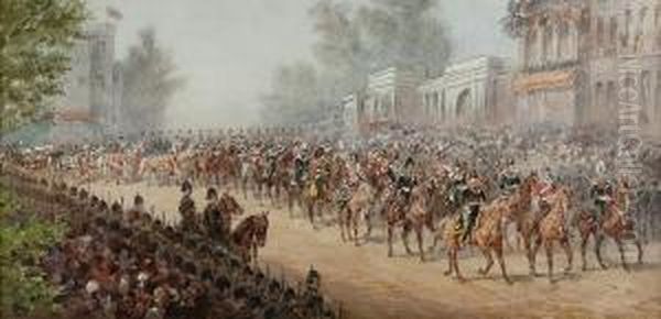 The Queen's Procession Passing Hyde Park Corner - view 1