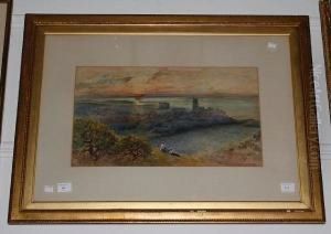 Figures Resting On A Hill Before A Loch,signed, Watercolour Over Pencil by George Parsons Norman