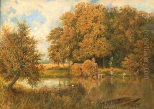 English River Scene With Two Figures In A Boat - view 1
