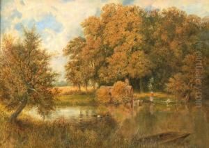 English River Scene With Two Figures In A Boat by George Parsons Norman