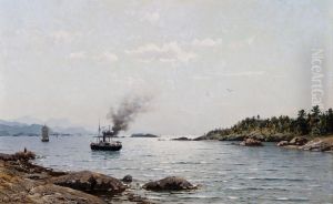 Steamboat And Ships At The Coast by Adelsteen Normann