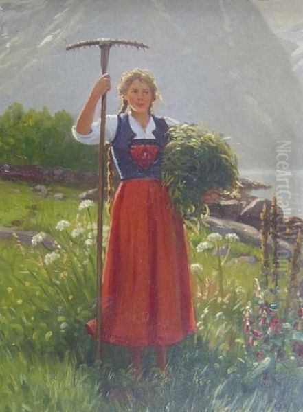 Young Girl With A Rake - view 1