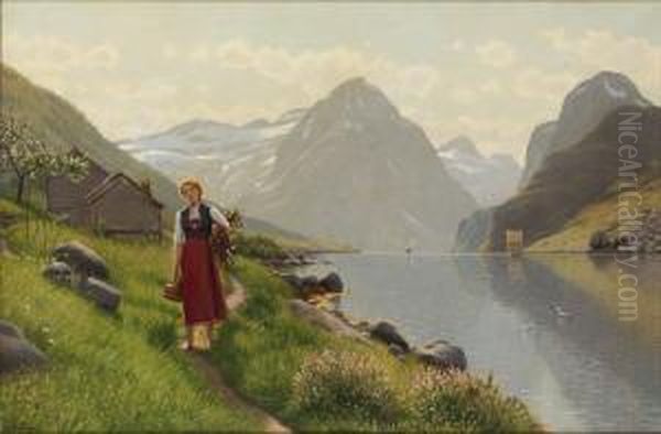Fjordlandskap Med Flicka - view 1