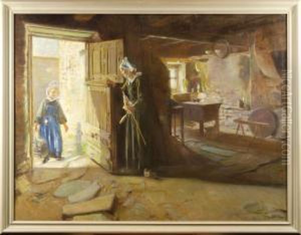 Interiormotiv Med Kvinna Och Barn - view 1